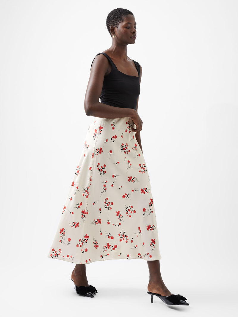 french connection Floramour Ennis Eco Satin Maxi Skirt Classic Cream Multi