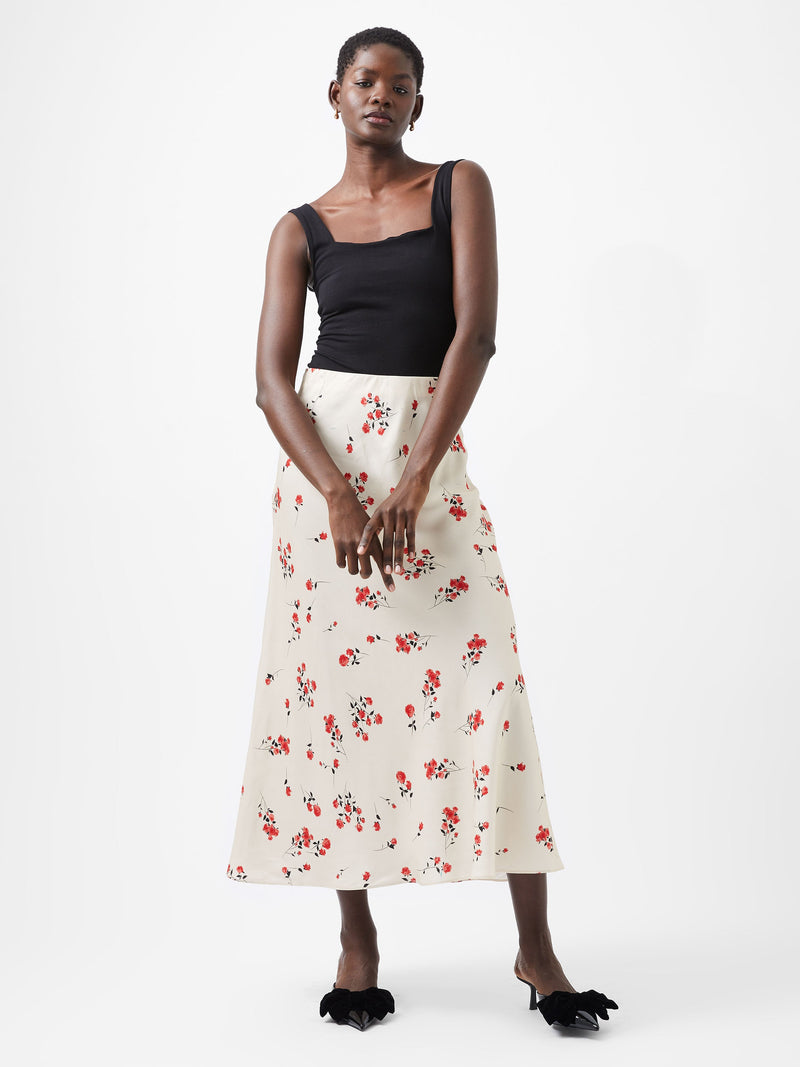 French Connection Floramour Ennis Eco Satin Maxi Skirt Classic Cream Multi