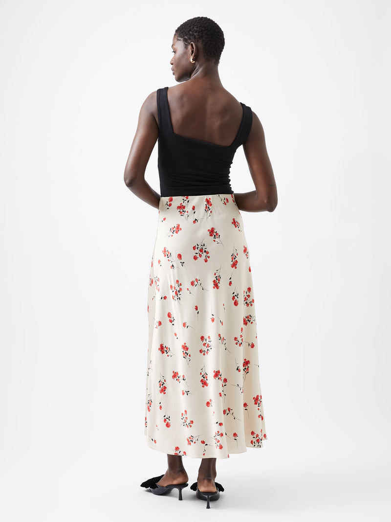 French Connection Floramour Ennis Eco Satin Maxi Skirt Classic Cream Multi