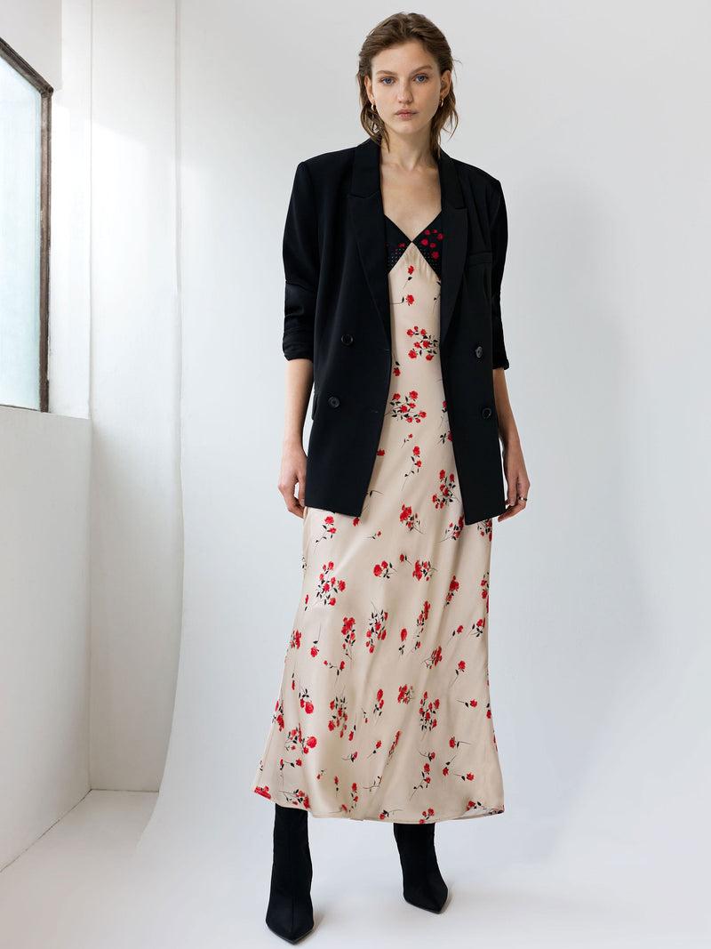 French Connection Floramour Ennis Eco Satin Slip Dress Classic Cream/Blacko