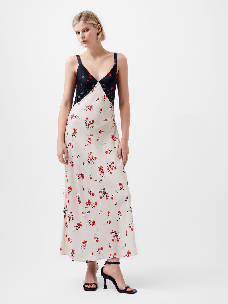 french connection Floramour Ennis Eco Satin Slip Dress Classic Cream/Blacko