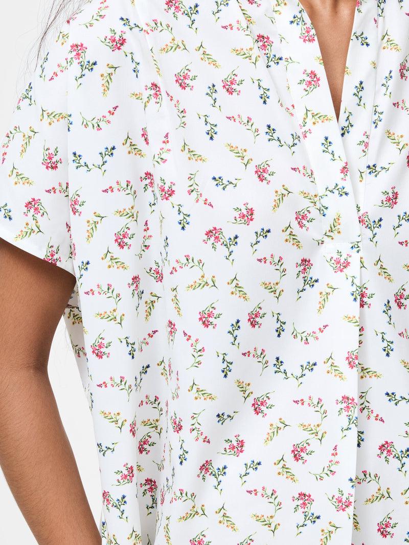 French Connection Floriana Crepe Light Popover Shirt Summer White Multi