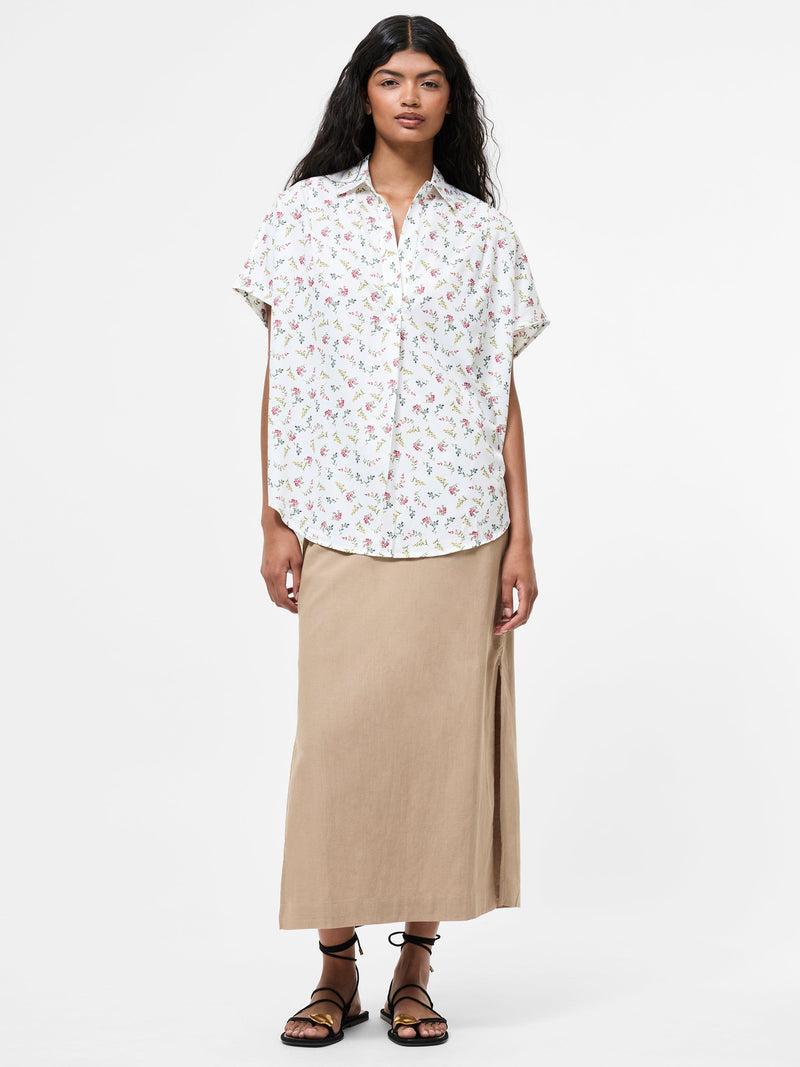 French Connection Floriana Crepe Light Popover Shirt Summer White Multi