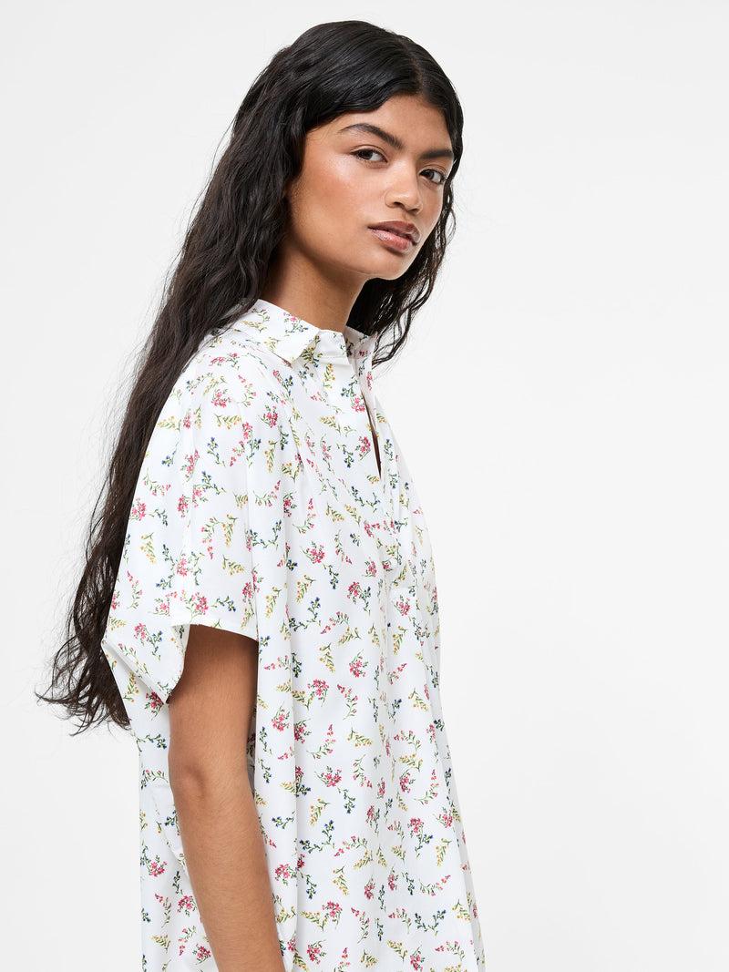 French Connection Floriana Crepe Light Popover Shirt Summer White Multi