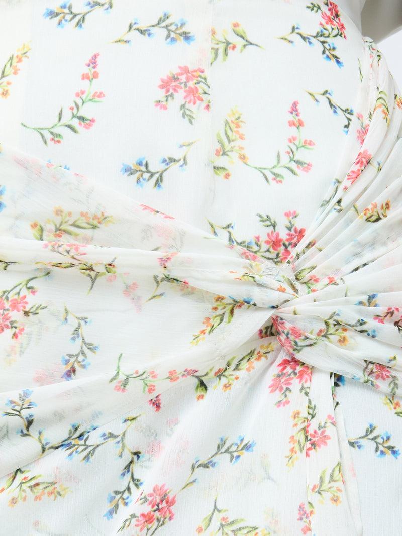 French Connection Floriana Crinkle Midi Skirt Summer White Multi