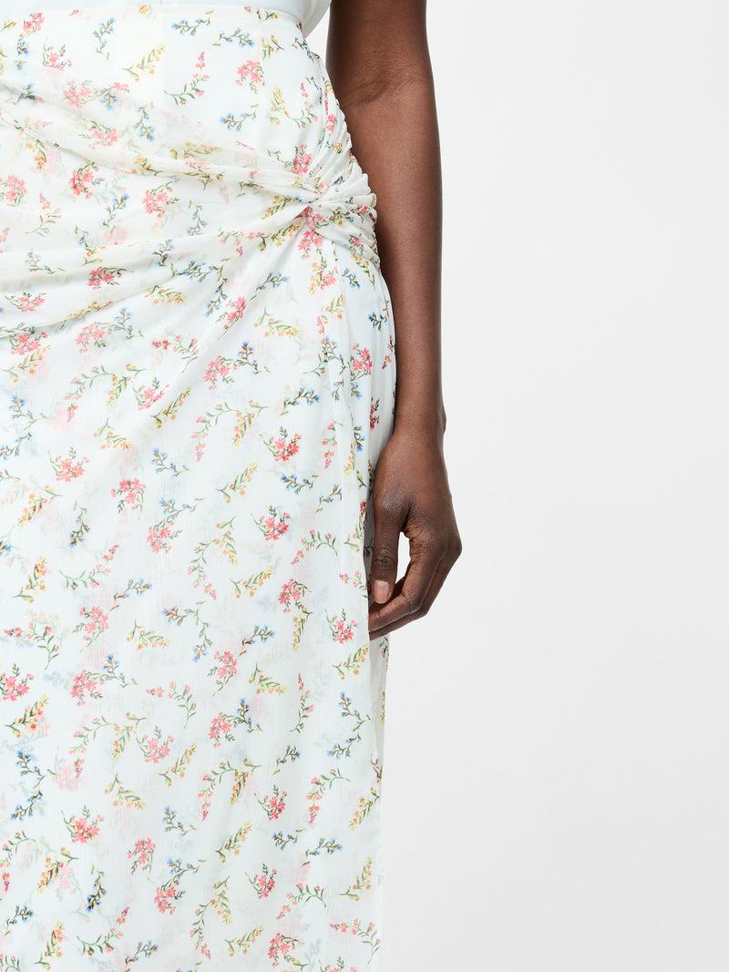 French Connection Floriana Crinkle Midi Skirt Summer White Multi