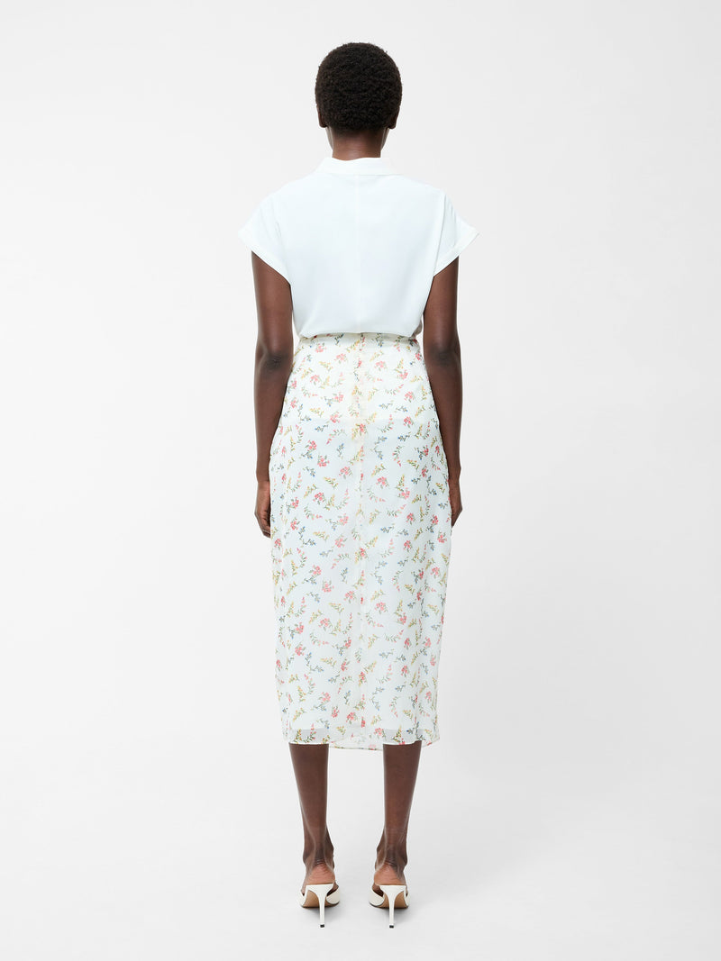French Connection Floriana Crinkle Midi Skirt Summer White Multi