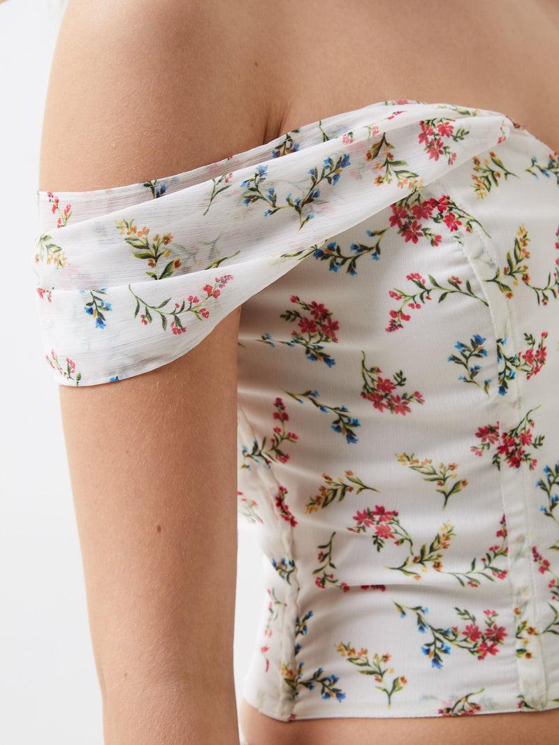 French Connection Floriana Hallie Crinkle Bardot Top Summer White