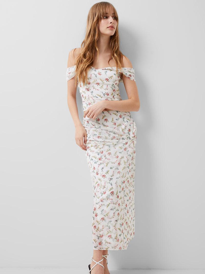 French Connection Floriana Hallie Crinkle Bardot Top Summer White