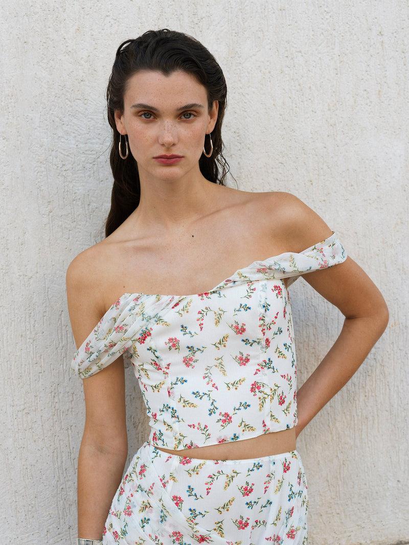 french connection Floriana Hallie Crinkle Bardot Top Summer White