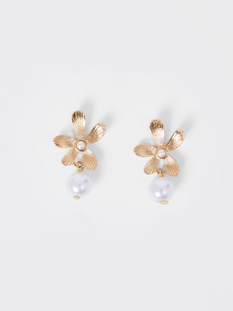 french connection Flower Faux Pearl Drop Earrings Gold
