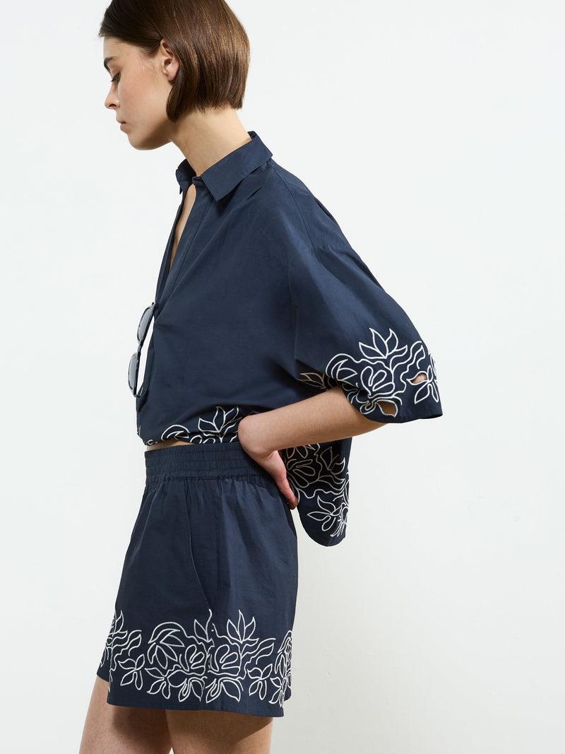 French Connection Alissa Cotton Shorts Navy/White
