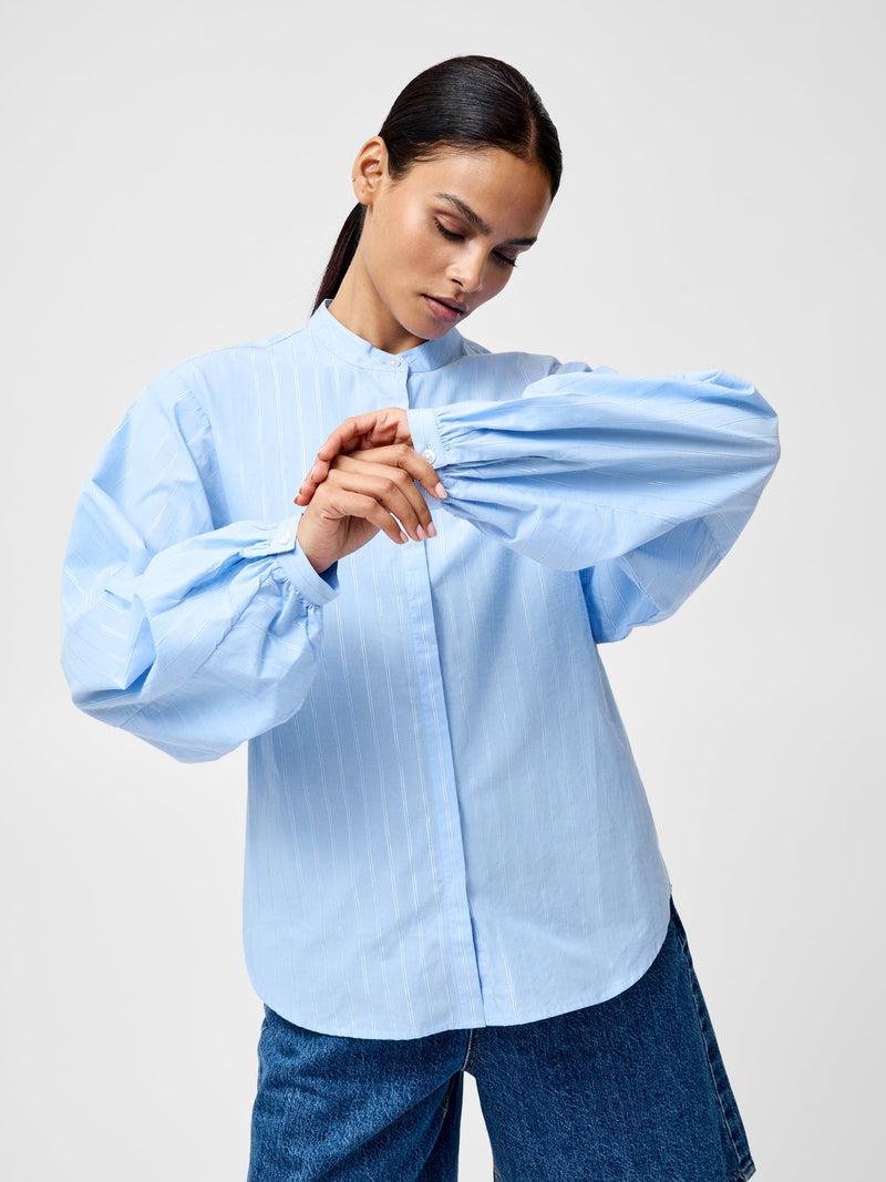 French Connection Annesy Stripe Cut Out Shirt Blue