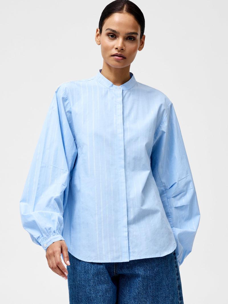 French Connection Annesy Stripe Cut Out Shirt Blue