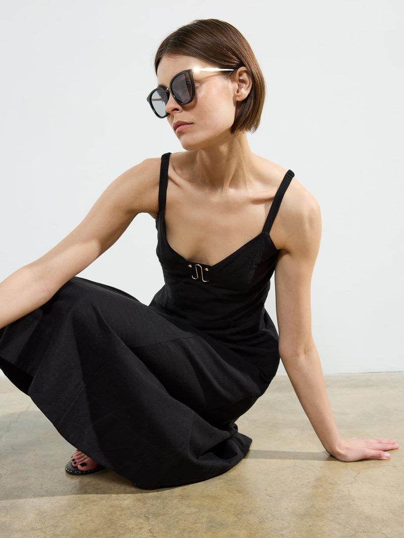 French Connection Ariette Strappy Midi Dress Black