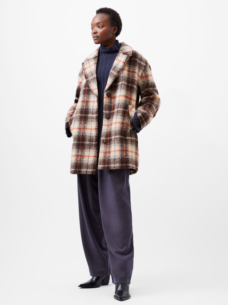 French Connection Blake Check Coat Black Multi