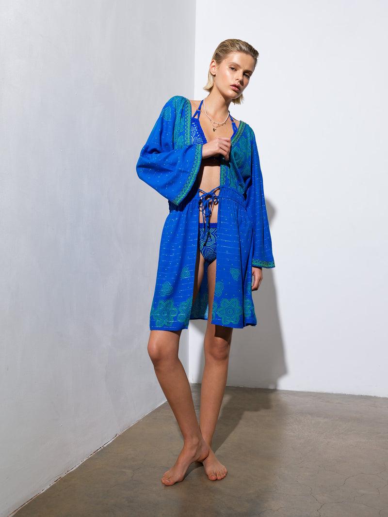 French Connection Blue Mosaic Kimono Blue