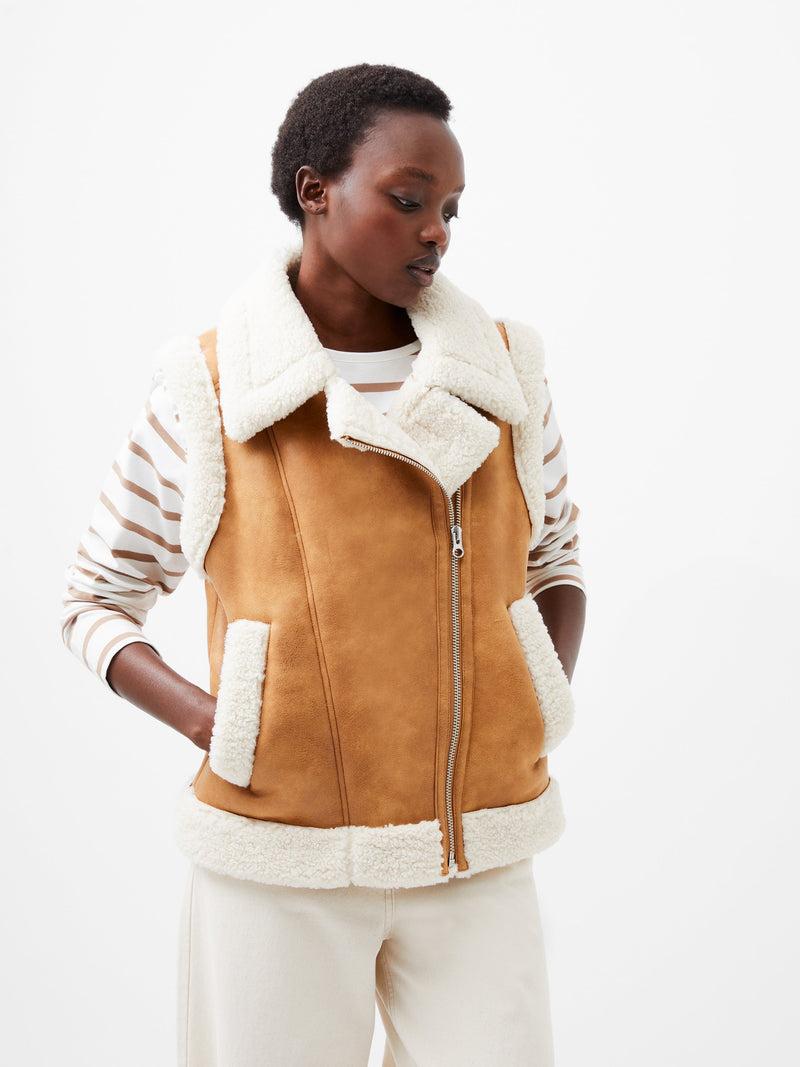 French Connection Camry Suedette Gilet Tan