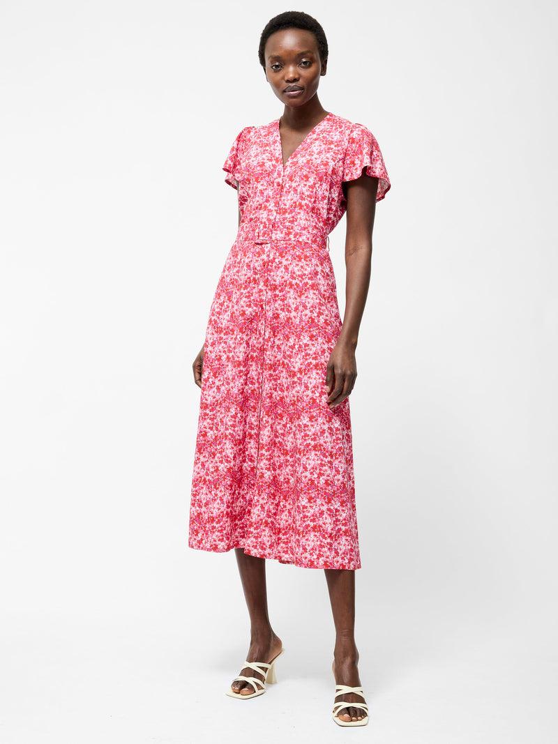 French Connection Cass Belted Midi Dress Red Multi