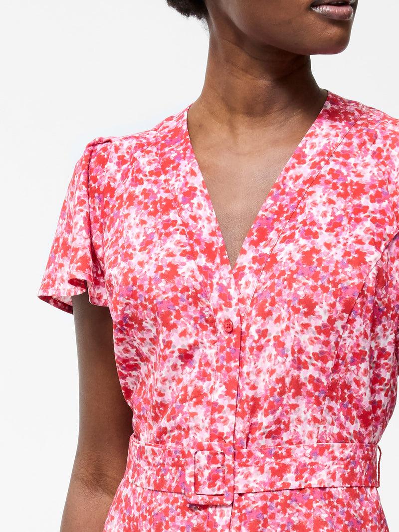 French Connection Cass Belted Midi Dress Red Multi