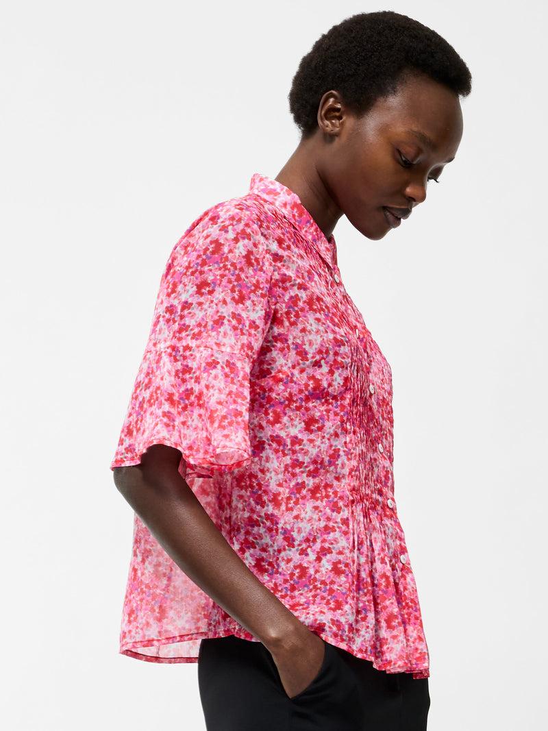 French Connection Cass Pintuck Shirt Red Multi