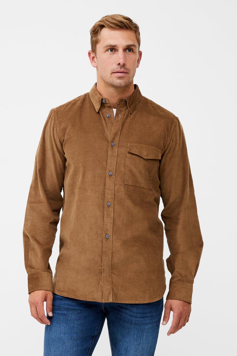 french connection Cord Long Sleeve Shirt Sepia