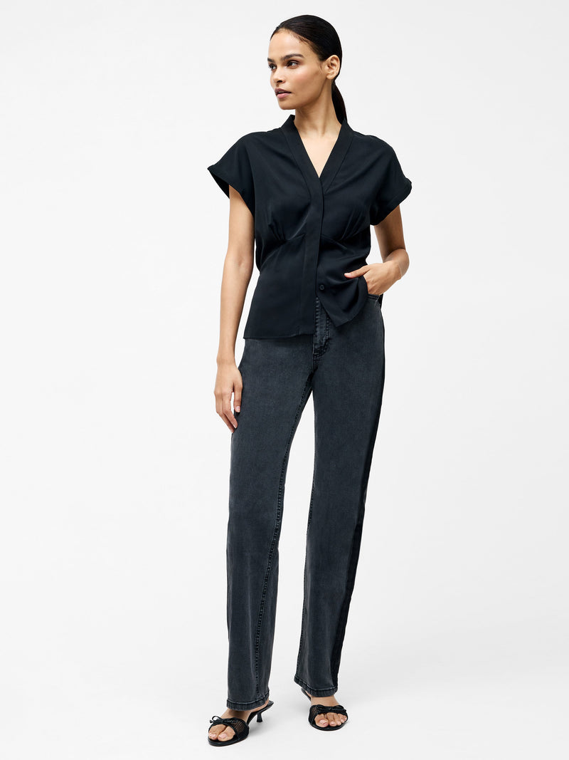 French Connection Crepe V Neck Blouse Black