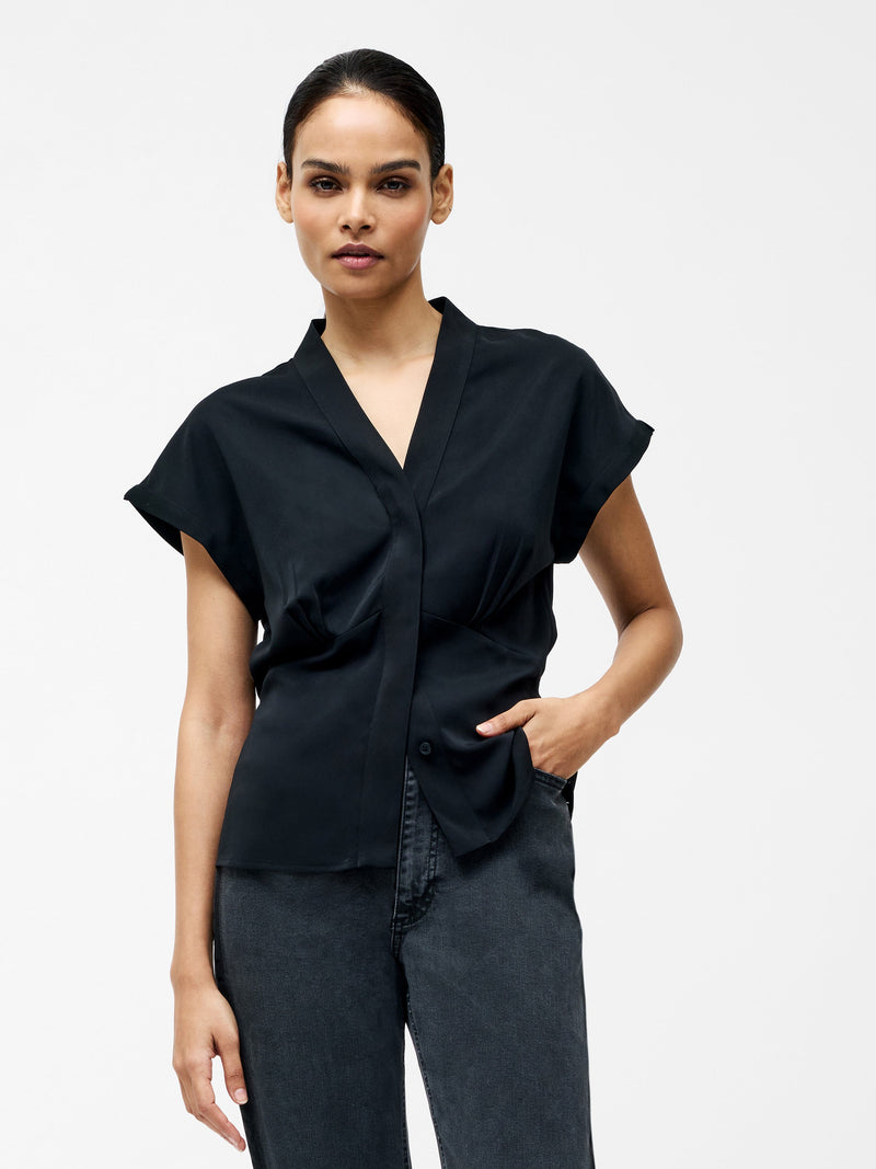 french connection Crepe V Neck Blouse Black