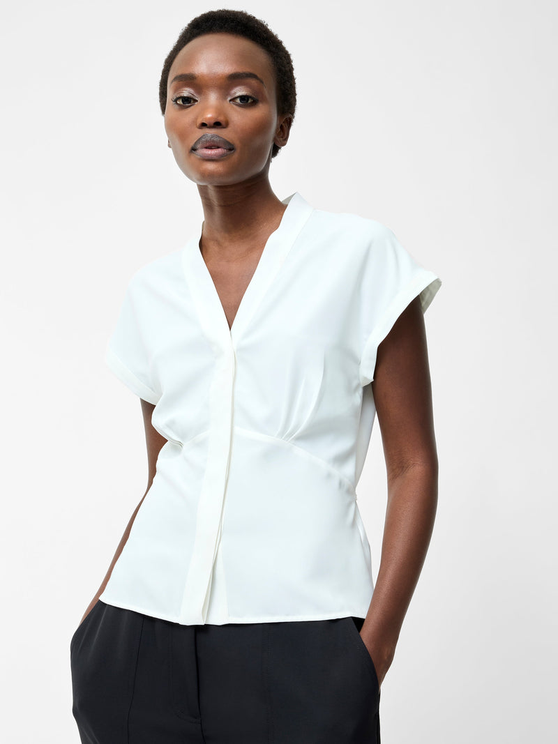 french connection Crepe V Neck Blouse Summer White