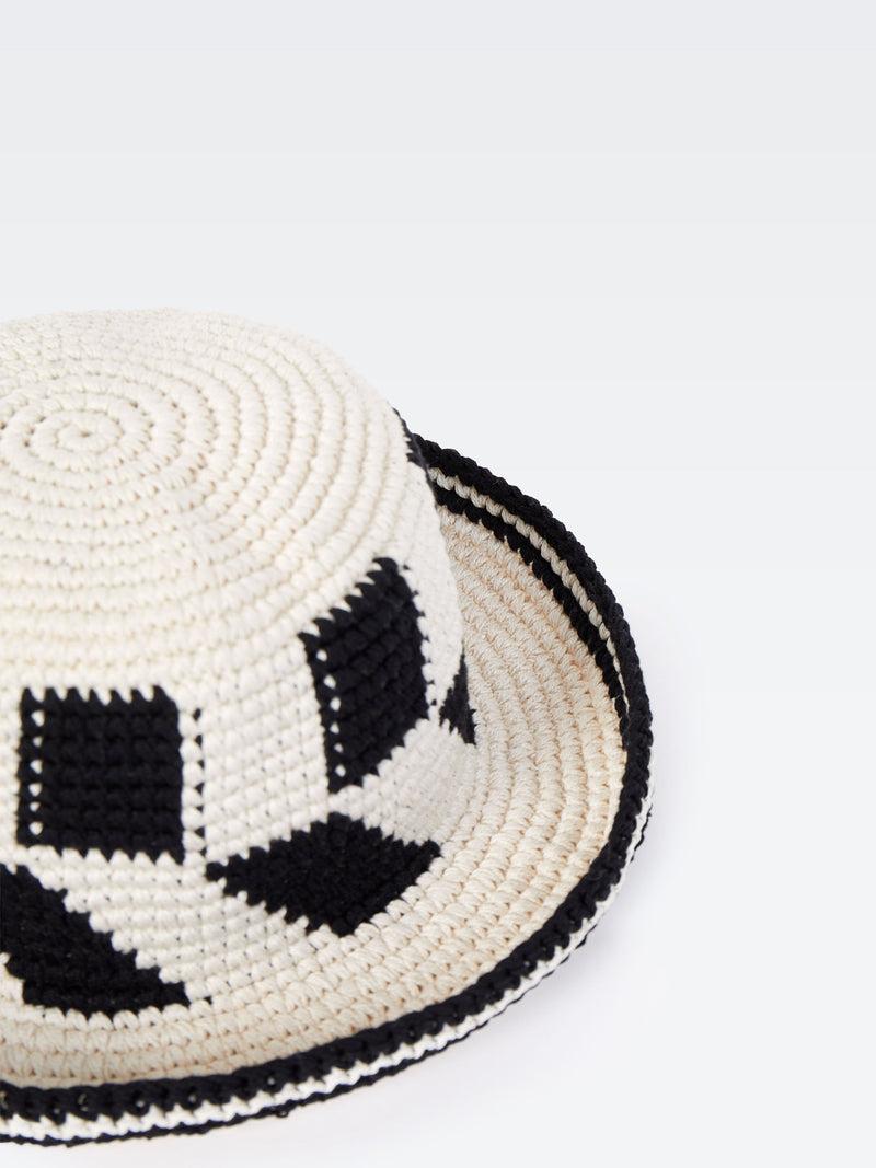 French Connection Crochet Hat Ecru/Black