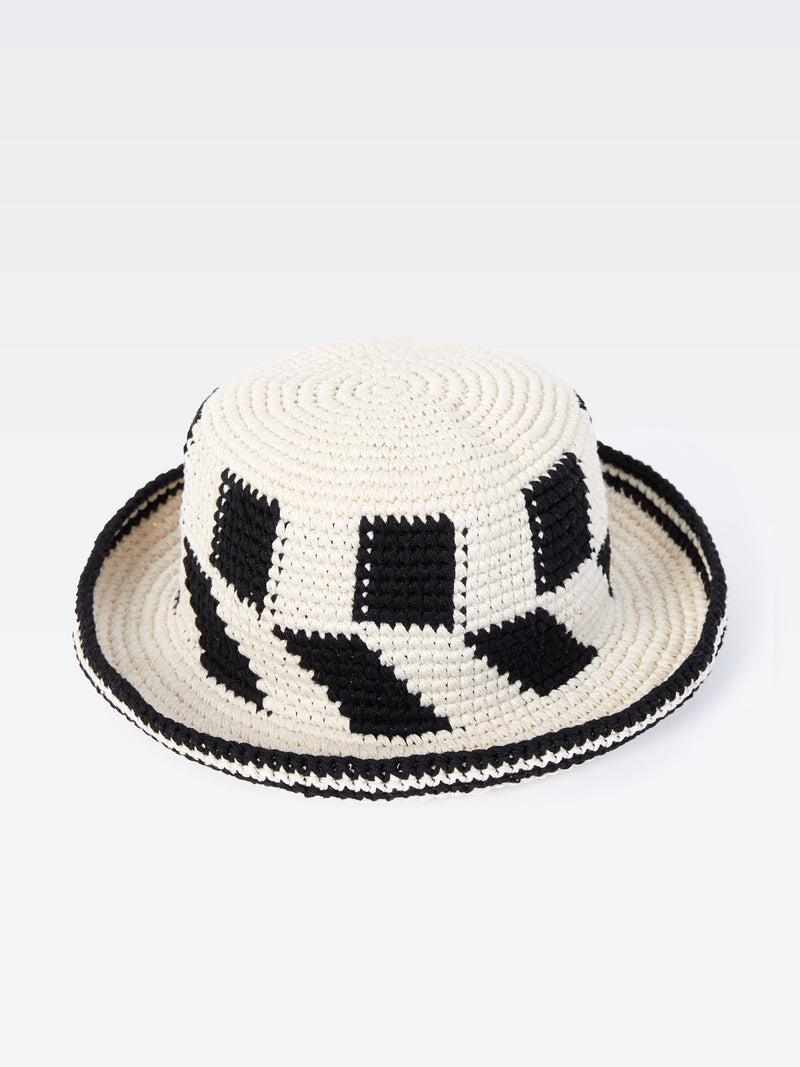 french connection Crochet Hat Ecru/Black