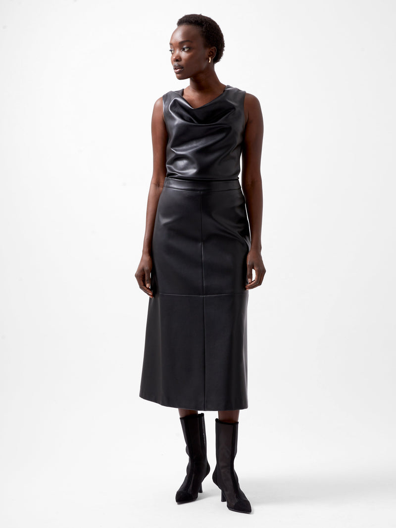 french connection Crolenda PU Midi Skirt Blackout