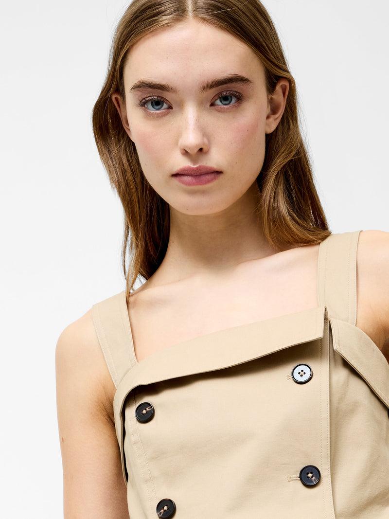 French Connection Double Breasted Trench Top Khaki