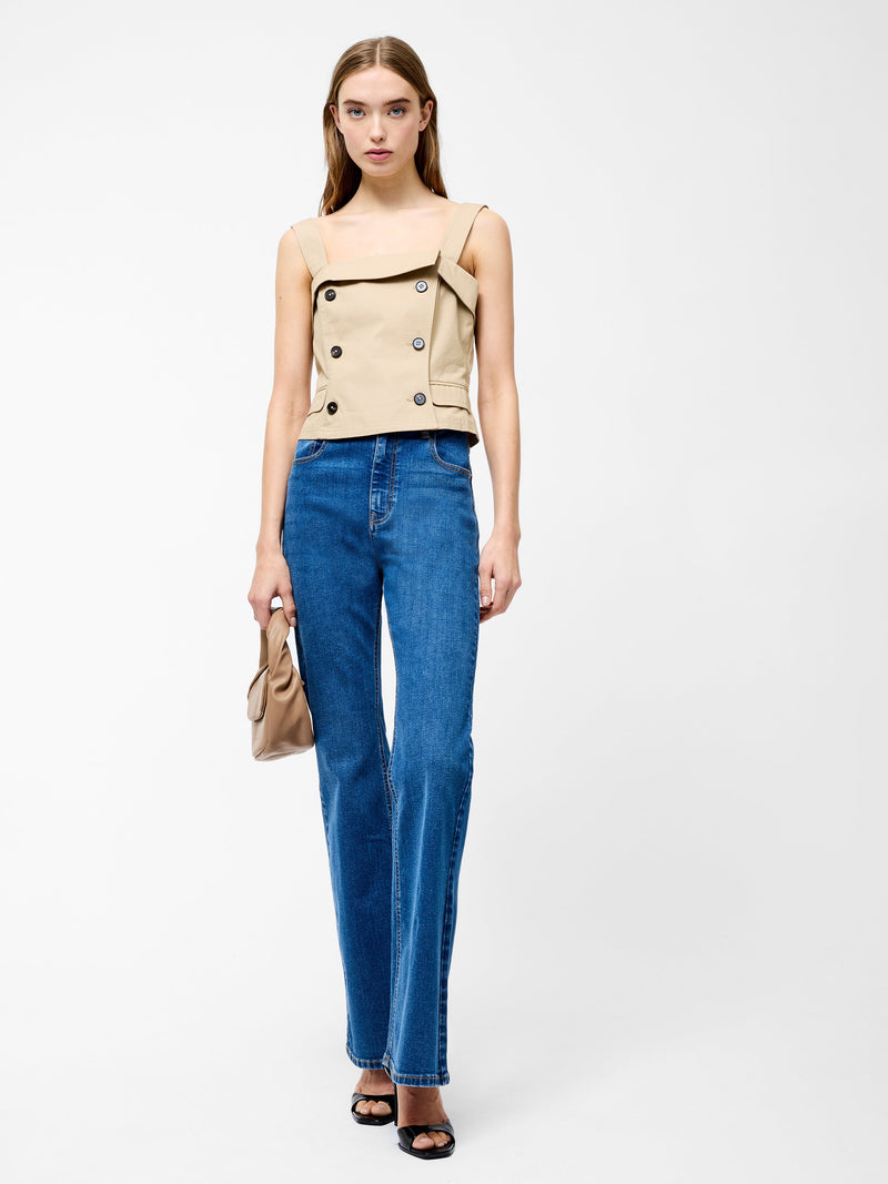 French Connection Double Breasted Trench Top Khaki