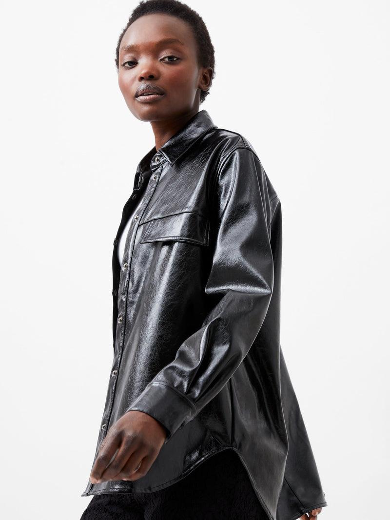 French Connection Emmett PU Overshirt Blackout