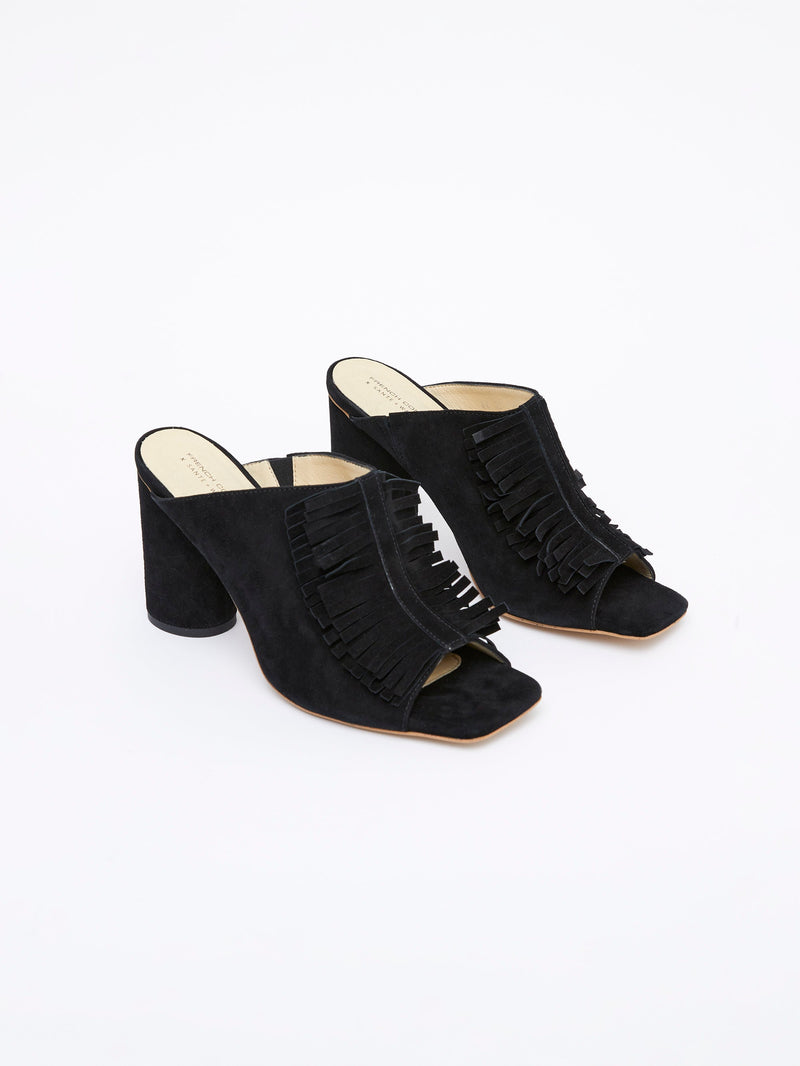 French Connection Flora Fringed Mules Black