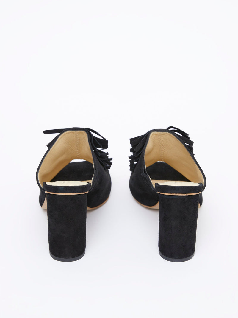 French Connection Flora Fringed Mules Black
