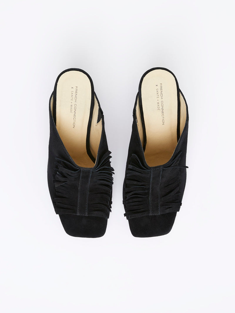 French Connection Flora Fringed Mules Black