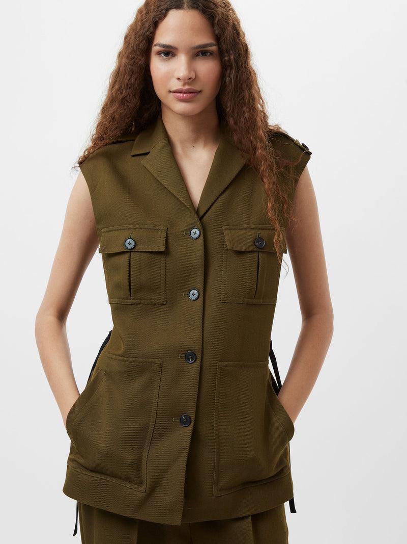 French Connection Florence Twill Waistcoat Khaki