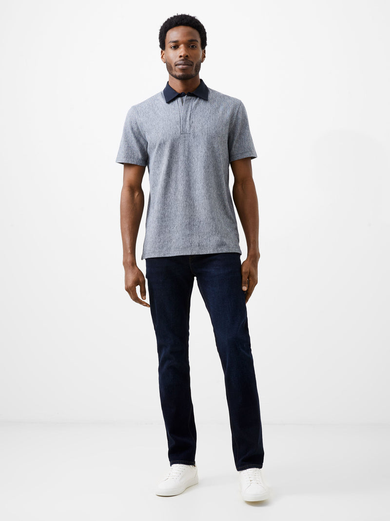 French Connection Graphic Zip Polo Shirt Charcoal