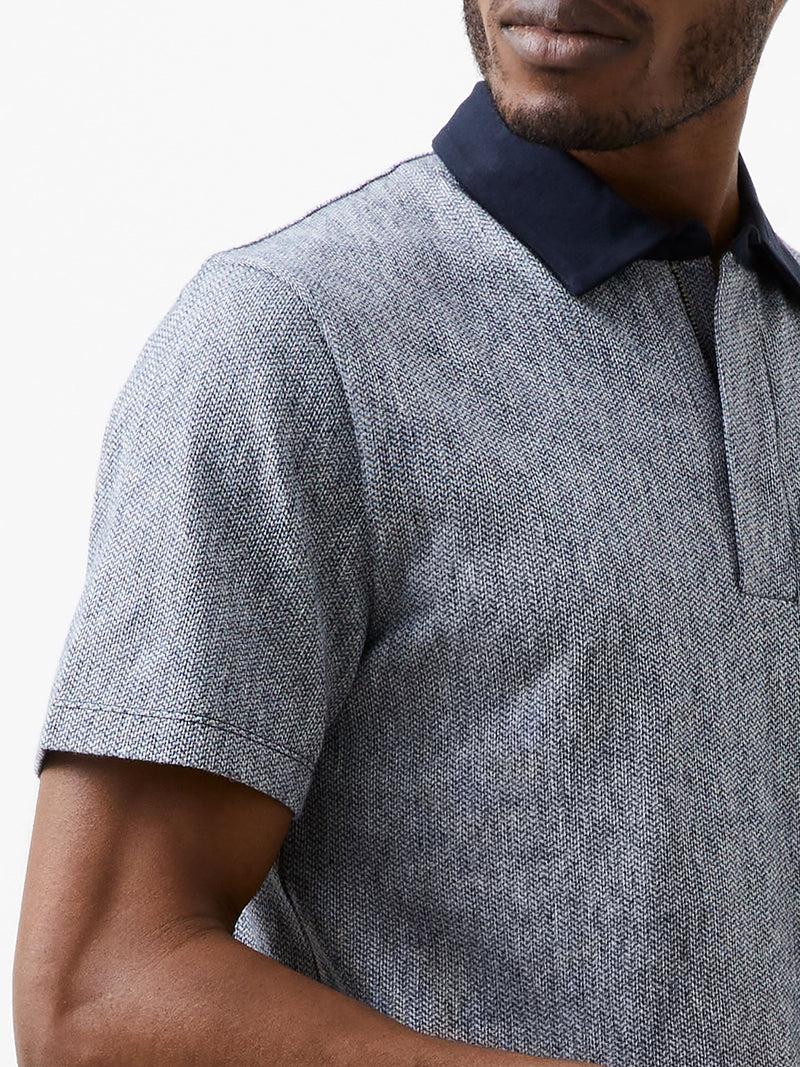 French Connection Graphic Zip Polo Shirt Charcoal