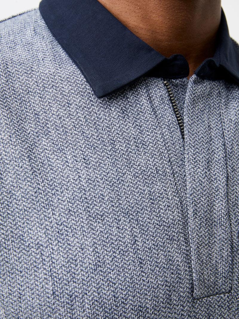 French Connection Graphic Zip Polo Shirt Charcoal