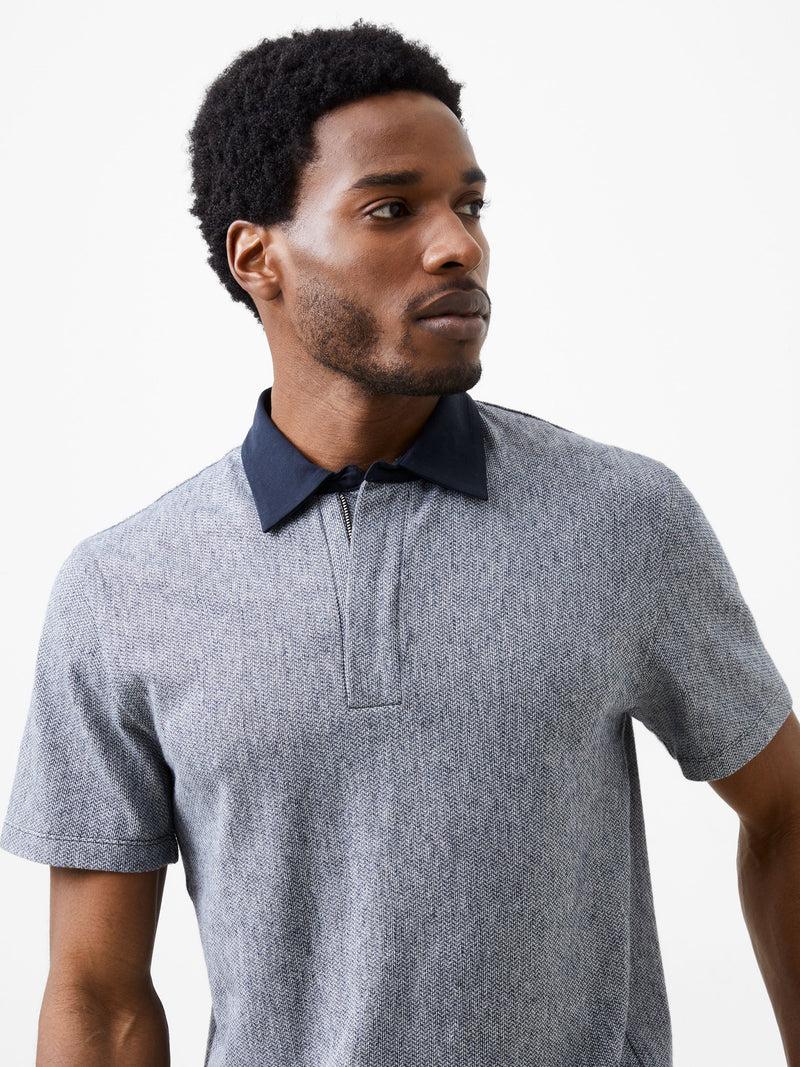 french connection Graphic Zip Polo Shirt Charcoal
