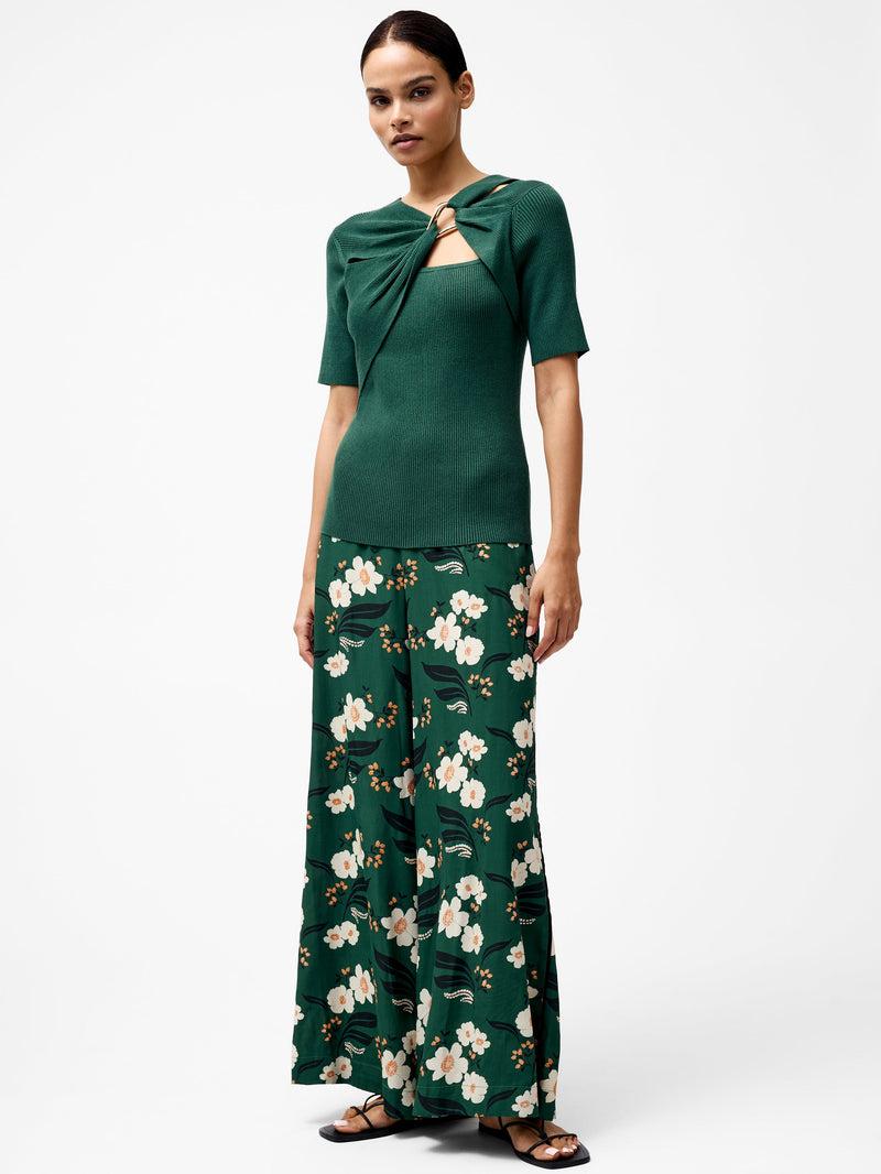 French Connection Jayna Ribbed Ring Top Jade Green