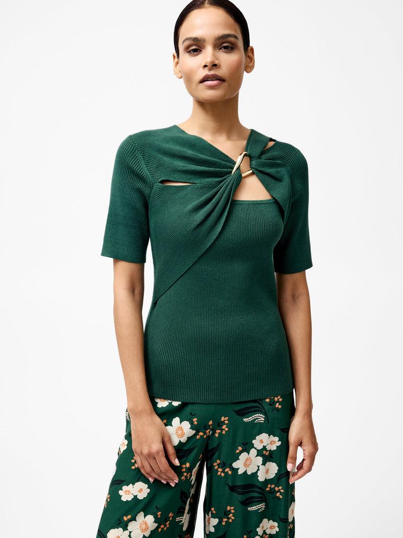 french connection Jayna Ribbed Ring Top Jade Green