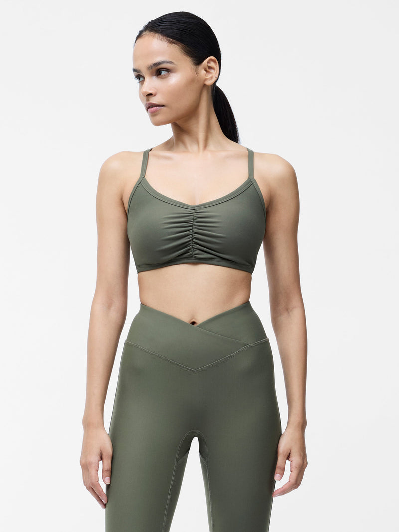 French Connection Khaki Ruched Sports Bra Khaki