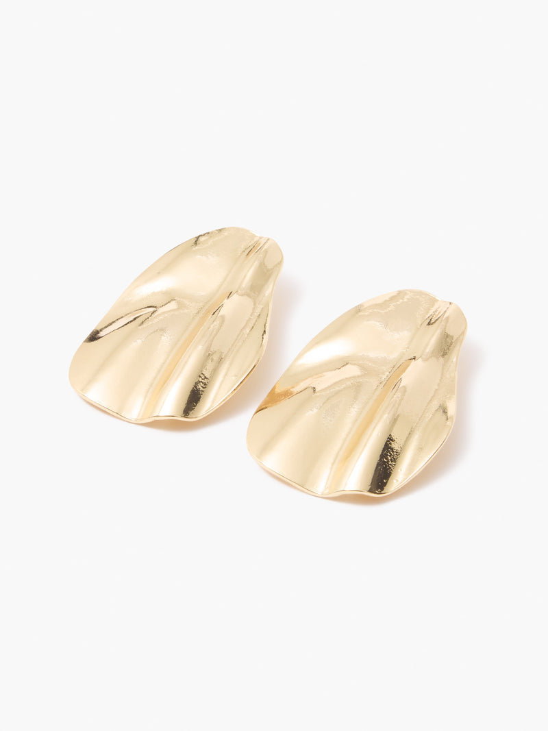 french connection Large Pleated Oval Stud Er Gold