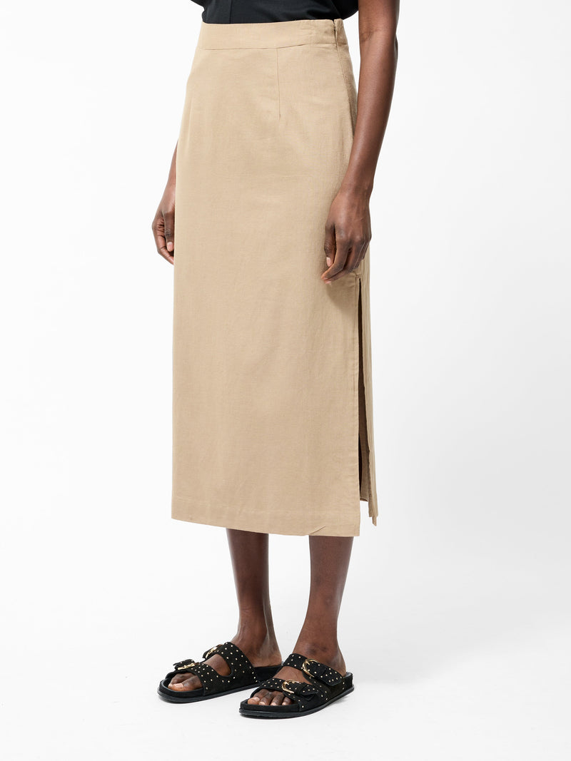 French Connection Linen Column Midi Skirt Incense