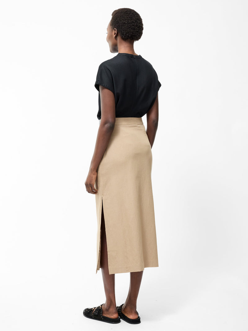 French Connection Linen Column Midi Skirt Incense