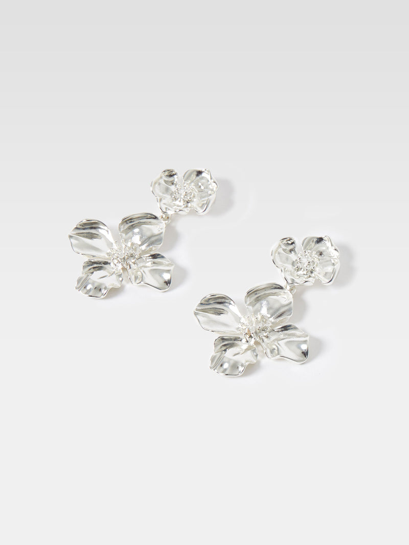 French Connection Metal Floral Pin Earrings Silver